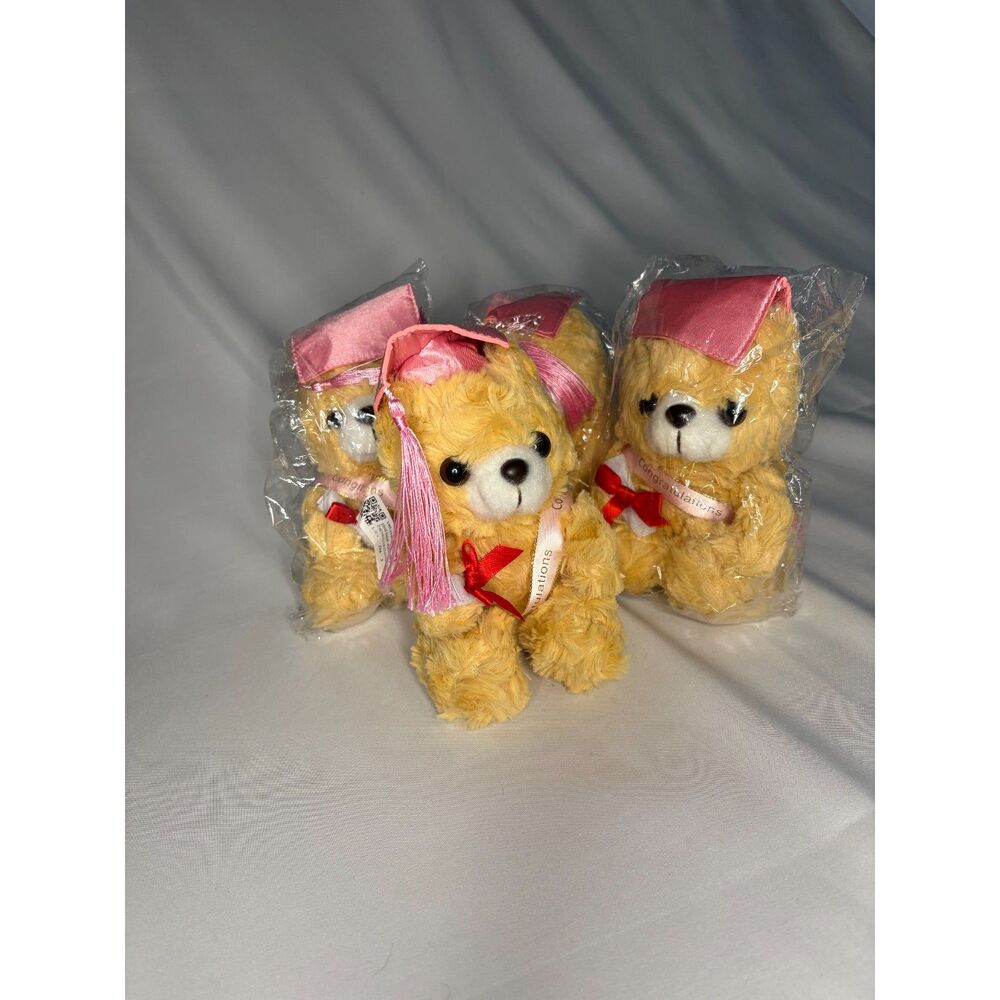 Set of 4 Pink Graduation Plush Bears